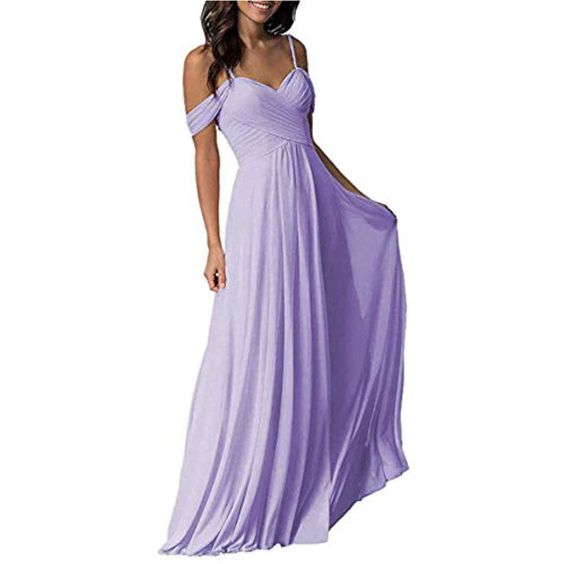 Mauve Dress Bridesmaid Dress Chiffon Sisters Long Dress Slimming And Shoulder Hollow Girlfriends Evening Dress