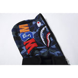 Shark Print Hoodie Shark Embroidery Camouflage Stitching Hat Zipper Fleece Padded Coat Teen Student