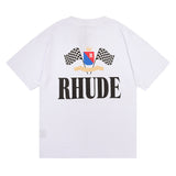 Rhude T Shirt Crown Flag Print Hip Hop Men and Women Casual