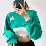 90S Outfits Retro Style round Neck Labeling Long Sleeve Irregular Sweatshirt Women