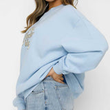 90S Fashion Autumn and Winter Printed Loose Long Sleeves Outer Pullover Sweater for Women