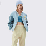 Brown Varsity Jacket I Autumn Retro Patchwork Leather Sleeve Letter Baseball Uniform Jacket