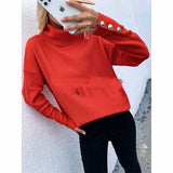 The Rock Turtleneck Turtleneck Cuff Button Pullover Solid Color Sweater Sweater