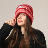 Toboggan Hat Woolen Cap Women's Autumn and Winter Striped Knitted Hat