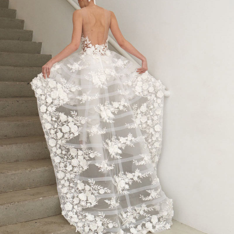 Bridesmaid Dress Fall Women Sheer Long Sleeve Lace Jumpsuit