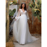 See through Wedding Dress V-Neck Wedding Dress Sexy Backless Sleeve Wedding Dress