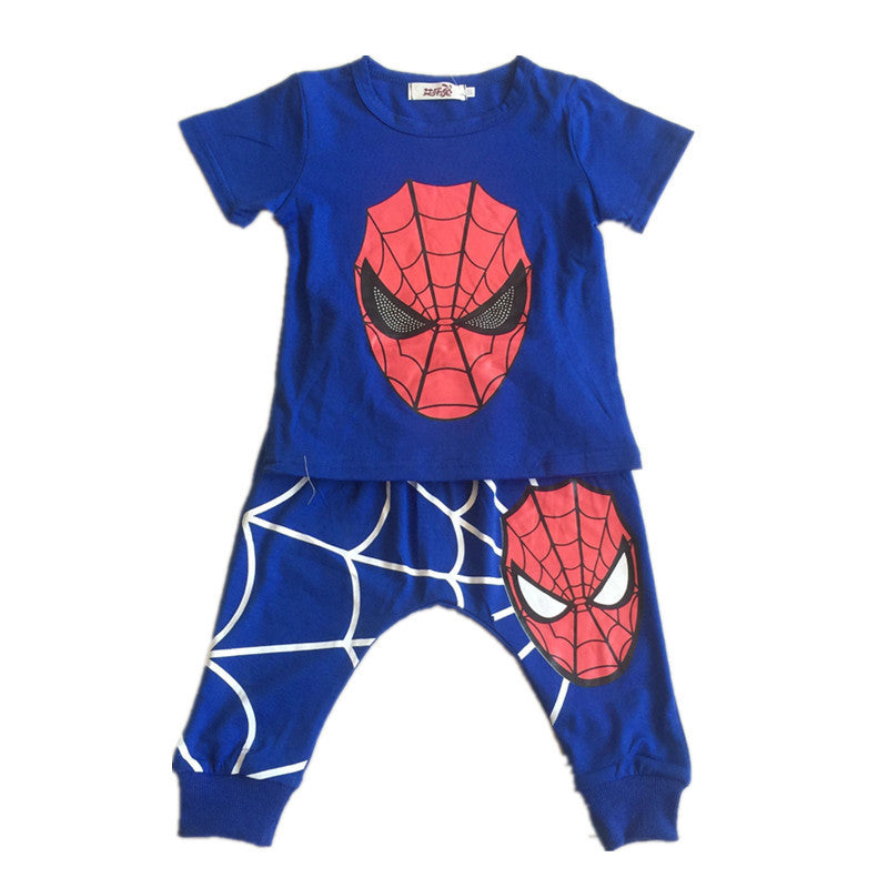 Children Boy Co Ord Summer Cartoon Spider-Man Short Sleeve T-shirt Harem Pants 2 Piece Set