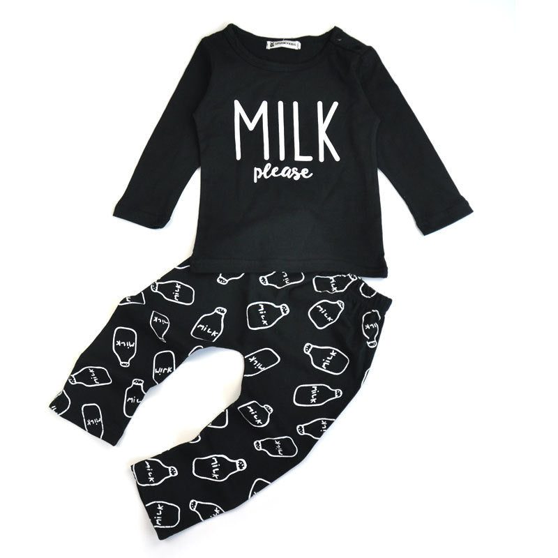 Children Boy Co Ord 2 Piece Set Milk Letter Milk Bottle Baby Clothing