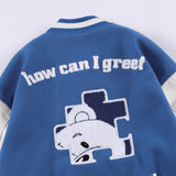 Baby Blue Varsity Jacket Baseball Uniform Men's and Women's Bear Jacket Autumn