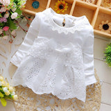 Girl Dress Spring and Autumn Sweet round Neck Lace Long Sleeve Dress