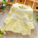 Girl Dress Spring and Autumn Sweet round Neck Lace Long Sleeve Dress