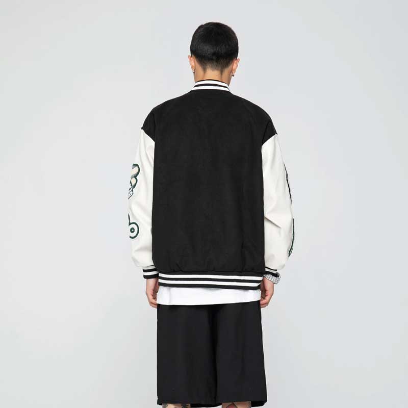 Green Varsity Jacket Spring and Autumn Jacket Men's Loose Splicing Coat Embroidery Men's Baseball Uniforms Top