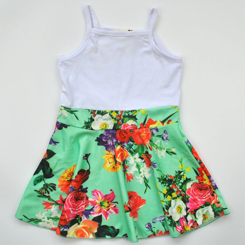 Girl Dress Summer Strap Stitching Flower Dress Lace Coat Two-Piece Set
