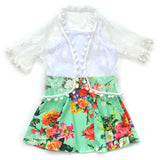 Girl Dress Summer Strap Stitching Flower Dress Lace Coat Two-Piece Set