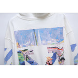 Autumn and Winter off Ow Oil Painting Zipper  Coat Large Size Loose Male and Female Couples Wear Hooded Sweater hoodie