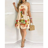 Nina Parker Graffiti Dress off-Shoulder Halter Lace-up Loose Dress
