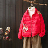 Women Winter Coats Puffer Jacket Down Coat White Duck Down Embroidered Down Jacket Solid Color Stand-up Collar Thermal Coat
