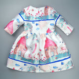 Girl Dress Graffiti Flower Button Mid-Sleeve Sweet Princess Dress