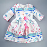 Girl Dress Graffiti Flower Button Mid-Sleeve Sweet Princess Dress