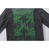 Autumn New Ow High Quality Craft Embroidery Hang Rope Letter Arrow Washed Distressed Denim Coat jacket