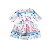 Girl Dress Graffiti Flower Button Mid-Sleeve Sweet Princess Dress