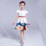 Girl Dress Summer Half Sleeve Large Flower Printed Dress Princess Dress with Belt