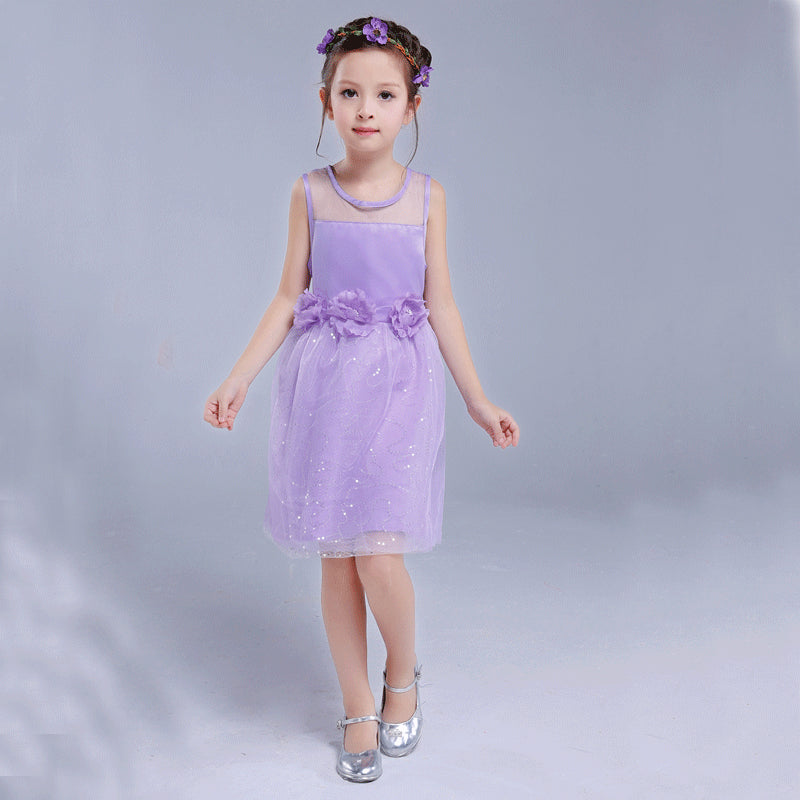 Girl Dress Hollow out Stitching Sequins Princess Gown Dress