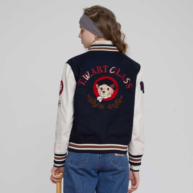 The Bears Varsity Jacket Autumn and Winter Women's Embroidered Color Matching Bear Stand Collar Baseball Uniform Coat Jacket