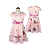 Girl Dress Printed Half Sleeve Princess Dress with Belt