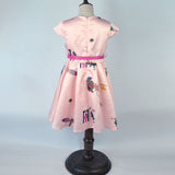 Girl Dress Printed Half Sleeve Princess Dress with Belt