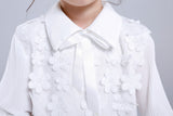 Girl Dress Spring and Autumn Long Sleeve Lapel Flower Cutout Lace Embroidered Dress