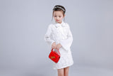 Girl Dress Spring and Autumn Long Sleeve Lapel Flower Cutout Lace Embroidered Dress