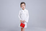 Girl Dress Spring and Autumn Long Sleeve Lapel Flower Cutout Lace Embroidered Dress