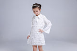 Girl Dress Spring and Autumn Long Sleeve Lapel Flower Cutout Lace Embroidered Dress