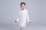 Girl Dress Spring and Autumn Long Sleeve Lapel Flower Cutout Lace Embroidered Dress