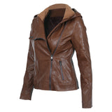 Cute Leather Jacket Fashion Hooded Long Sleeve Solid Color Leather Jacket Coat PU Leather Coat