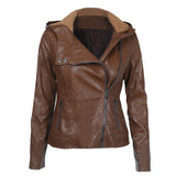 Cute Leather Jacket Fashion Hooded Long Sleeve Solid Color Leather Jacket Coat PU Leather Coat