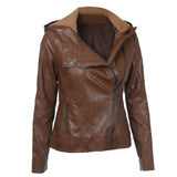 Cute Leather Jacket Fashion Hooded Long Sleeve Solid Color Leather Jacket Coat PU Leather Coat