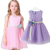 Girl Dress Summer Sweet Princess Sleeveless Belt Large Flower Dress