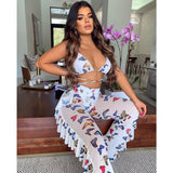 Women Rave Outfits Tops Sexy Digital Swimsuit Mesh Two-Piece Set