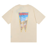 Rhude T Shirt Oil Painting Coconut Tree Printed Pure Cotton Hip Hop Men and Women Casual