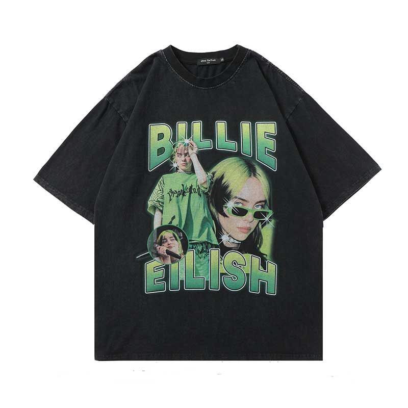 Oversized 90S T Shirt Japanese T-shirt Hip Hop Print Wash Short Sleeve Loose Couple Half Sleeve