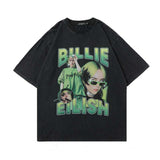 Oversized 90S T Shirt Japanese T-shirt Hip Hop Print Wash Short Sleeve Loose Couple Half Sleeve