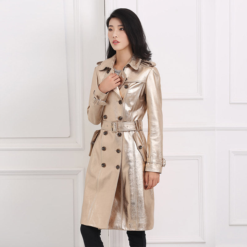 Leather Biker Coat Gothic Leather Jacket Women Pu Jackets Winter Mid-Length Trench Coat Double Breasted