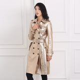 Leather Biker Coat Gothic Leather Jacket Women Pu Jackets Winter Mid-Length Trench Coat Double Breasted