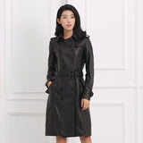 Leather Biker Coat Gothic Leather Jacket Women Pu Jackets Winter Mid-Length Trench Coat Double Breasted