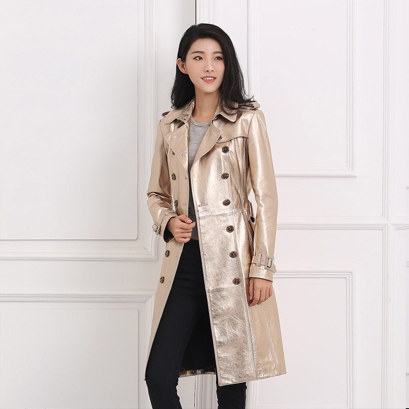 Leather Biker Coat Gothic Leather Jacket Women Pu Jackets Winter Mid-Length Trench Coat Double Breasted