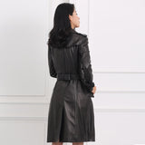 Leather Biker Coat Gothic Leather Jacket Women Pu Jackets Winter Mid-Length Trench Coat Double Breasted