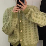 Preppy aesthetic sweater Plaid knitted cardigan women's spring coat