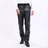 Mens Leather Pants Men's Elastic Waist Middle-Aged and Elderly Leather Pants Motorcycle Stain-Resistant Oil-Proof Windproof Rain-Proof Leather Pants